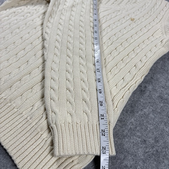 Lauren Ralph Lauren Sweater Cable Knit Cotton V Neck Ivory Cream Womens Large - Picture 5 of 8